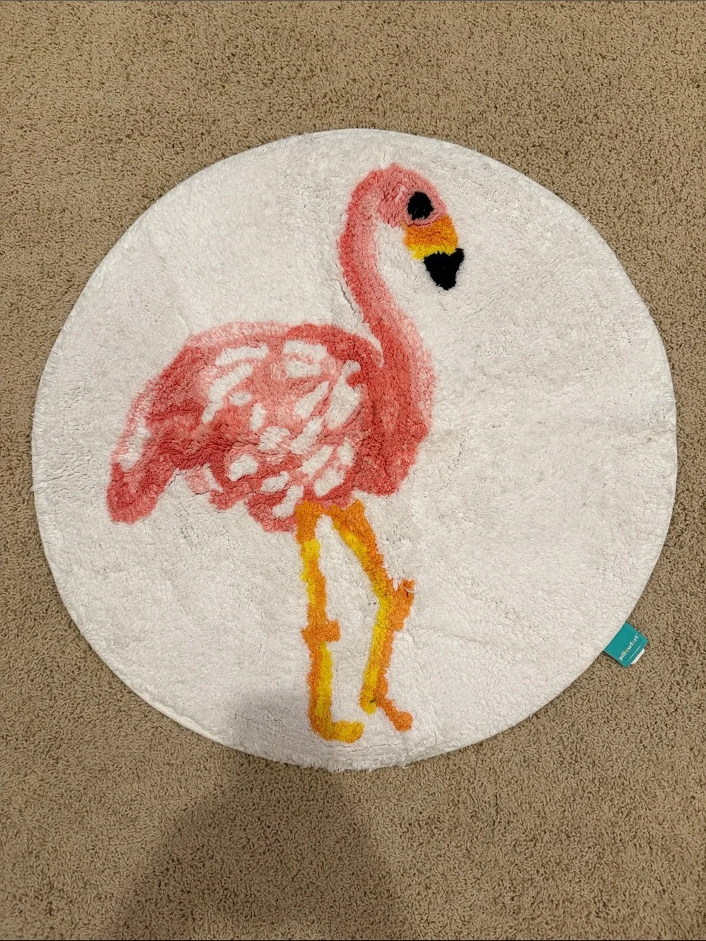 Round Flamingo Bath Mat in Pink, Yellow & White